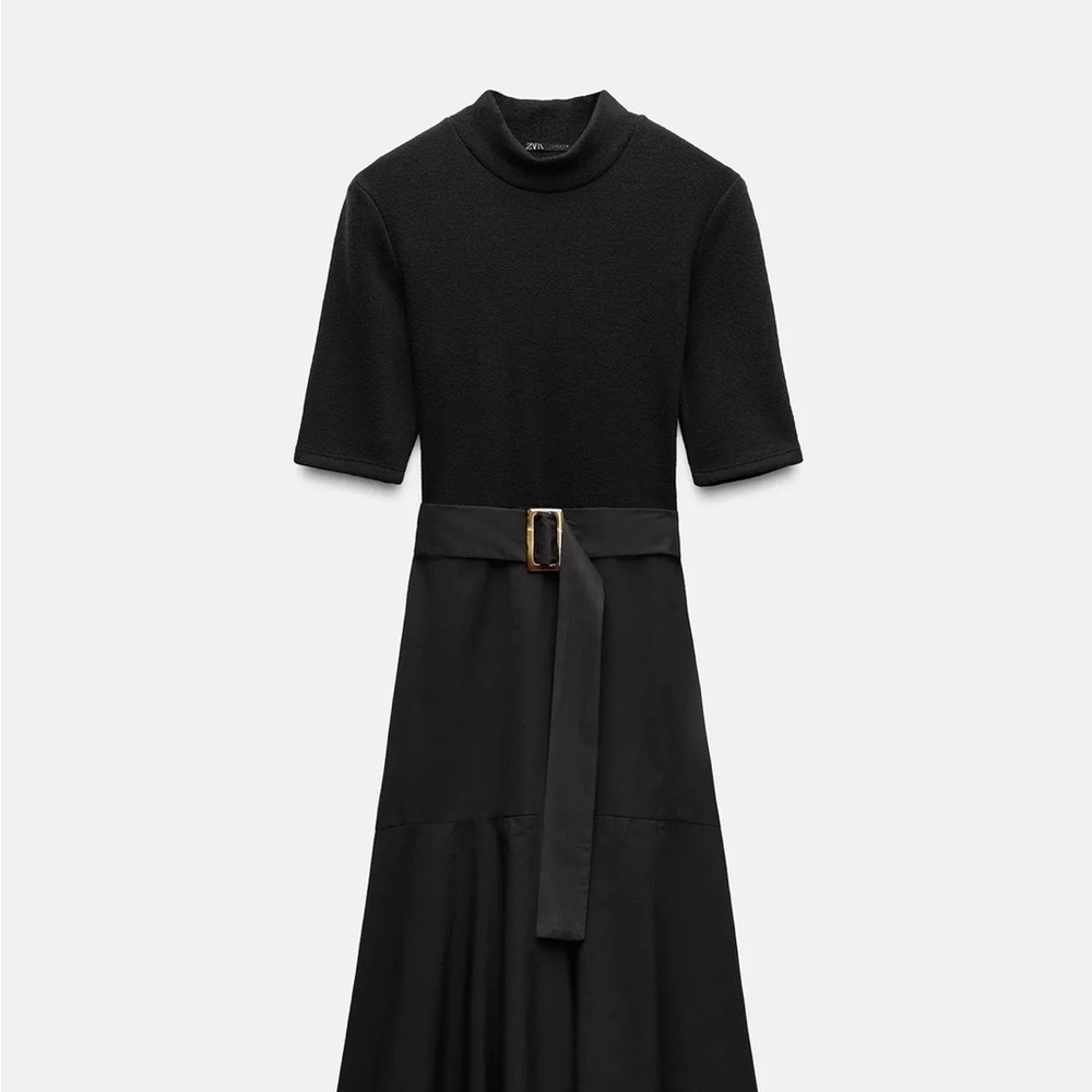 Zara Black Midi Dress with Belt